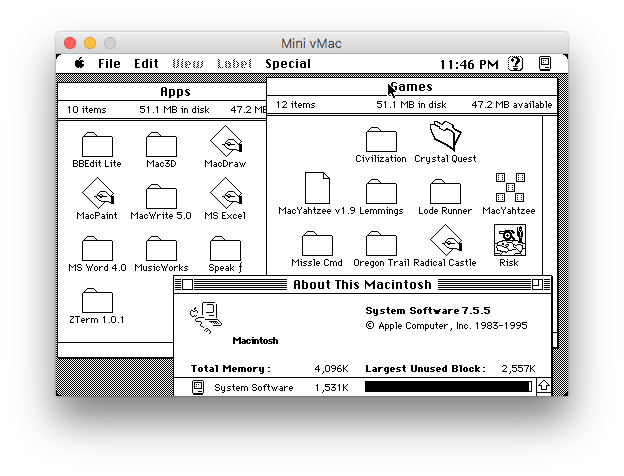 System 7.5.5 on Mac Plus